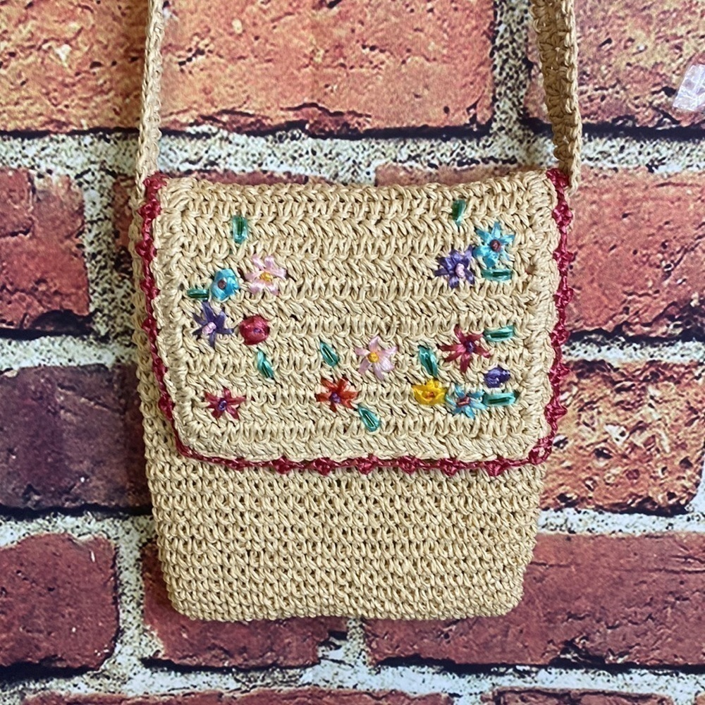 Crochet Neutral Straw Small Crossbody Bag